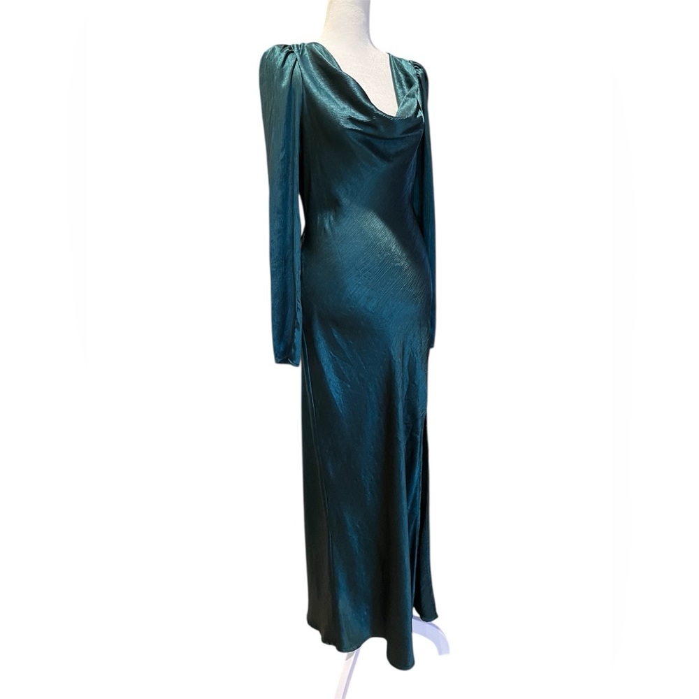 Anthropologie RAHI evening satin dress. Cowl neckline, long sleeves. Green. M - Picture 5 of 14
